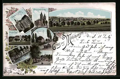 Lithographie Mühlhausen i. Th., Ortsansicht, Popperode, Peterhof