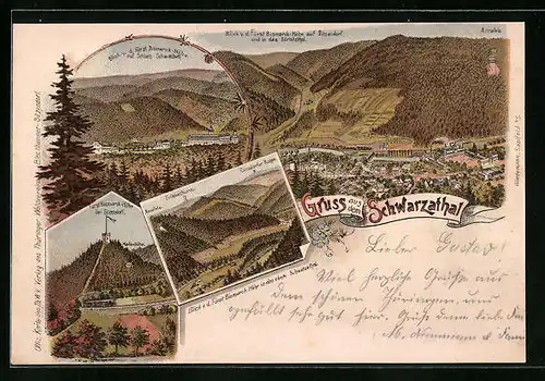 Lithographie Schwarzburg, Schwarzathal, Fürst-Bismarck-Höhe