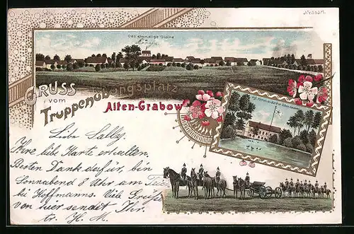 Lithographie Alten-Grabow, Truppenübungsplatz, Soldaten zu Pferd