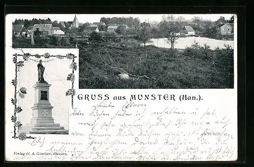 AK Munster /Han., Ortsansicht, Kriegerdenkmal