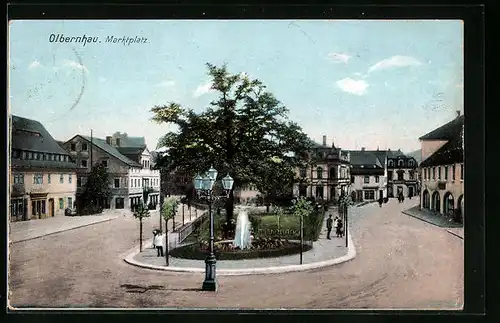 AK Olbernhau, Marktplatz mit Springbrunnen