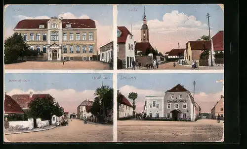 AK Zeithain, Bahnhofstrasse, Kirche, Gasthof Stern