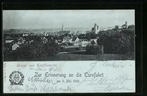 Mondschein-AK Kaufbeuren, Ortsansicht (Zur Erinnerung an die Turnfahrt am 11. Mai 1899)