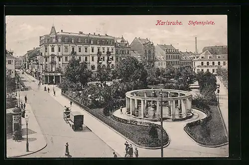 AK Karlsruhe, Stefansplatz mit Markthalle aus der Vogelschau