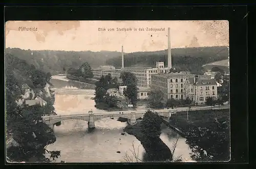 AK Mittweida, Blick vom Stadtpark in das Zschopautal