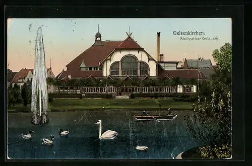 AK Gelsenkirchen, Stadtgarten-Restaurant, vom Wasser aus