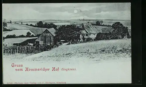 Mondschein-AK Hommerich /Siegkreis, Panorama mit Hommericher Hof