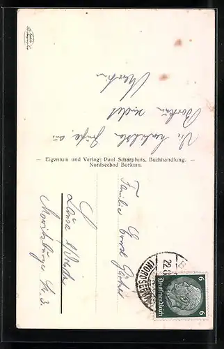 AK Borkum, Grosser Leuchtturm mit Kriegerdenkmal