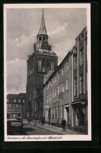 AK Güstrow i. M., Domstrasse mit Pfarrkirche