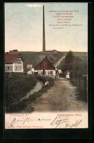 Relief-AK Halsbrücke, Strassenpartie mit Halsbrücker Esse