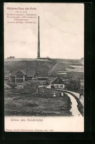 AK Halsbrücke, Strassenpartie mit Halsbrücker Esse