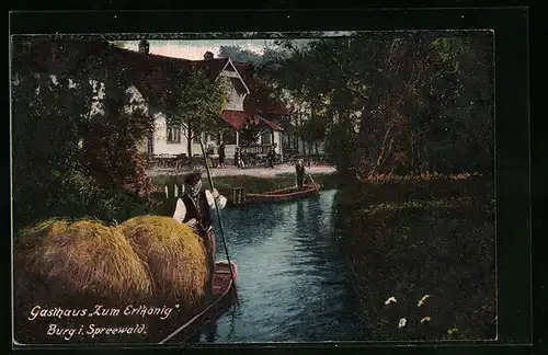 AK Burg /Spreewald, Gasthaus Zum Erlkönig, Spreekähne
