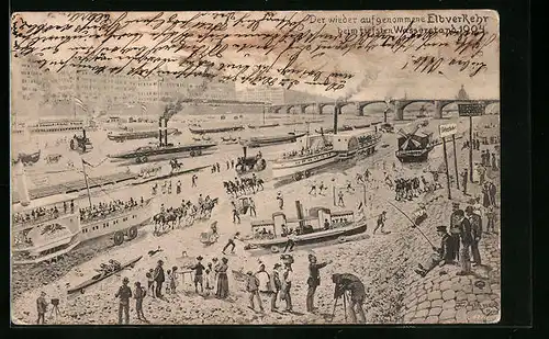 AK Dresden, Der wieder aufgenommene Elbverkehr beim tiefsten Wasserstand 1904