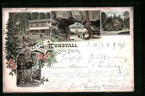 Lithographie Bad Schandau, Kuhstall, Restauration, Krumme Karoline