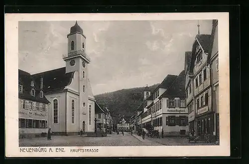 AK Neuenbürg a. Enz, Hauptstrasse mit Kirche