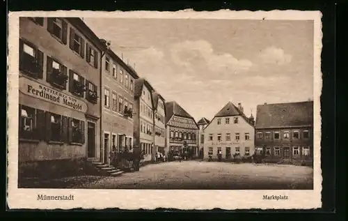 AK Münnerstadt, Marktplatz, Sattlerei Ferdinand Mangold