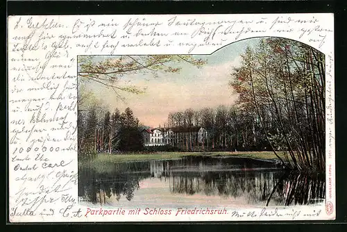 AK Schloss Friedrichsruh, Parkpartie mit Schloss