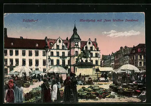 AK Düsseldorf, Marktplatz mit Jean Wellem Denkmal