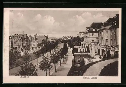 AK Aachen, Nizza-Allee aus der Vogelschau