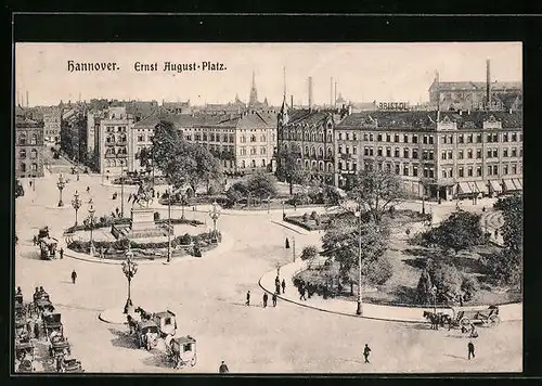 AK Hannover, Ernst August-Platz mit Kutschen aus der Vogelschau