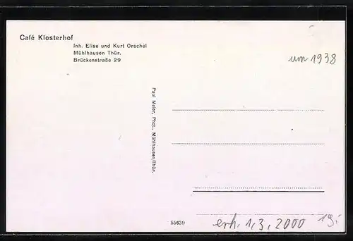 AK Mühlhausen / Thür., Cafe Klosterhof in der Brückenstrasse 29