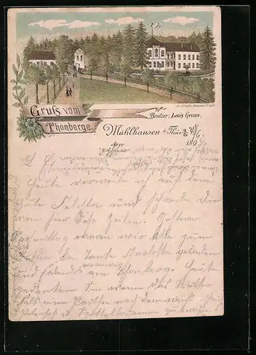 Lithographie Mühlhausen / Thür., Gasthaus zum Thonberg