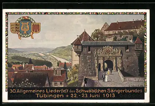 Künstler-AK Tübingen, 30. Allgemeines Liederfest des Schwäb. Sängerbundes 1913, Teilansicht