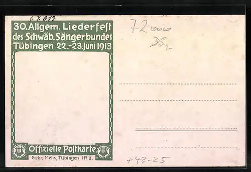 Künstler-AK Tübingen, 30. Allgemeines Liederfest des Schwäb. Sängerbundes 1913, Teilansicht