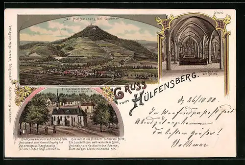 Lithographie Hülfensberg, Gesamtansicht mit Franziskanerkloster