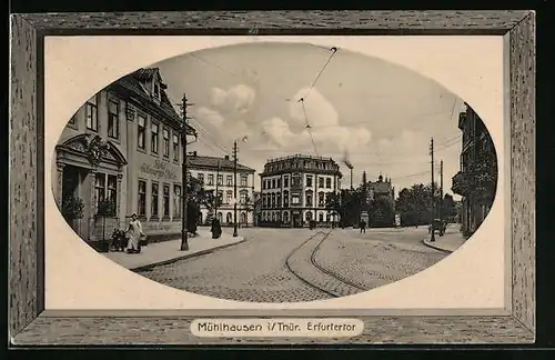 AK Mühlhausen / Thür., Strasse am Erfurter Tor mit Hotel schwarzer Adler