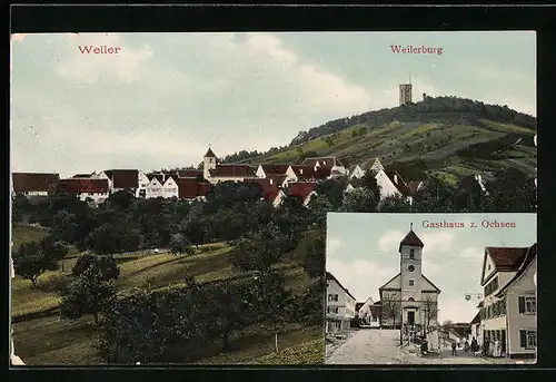 AK Weiler / Rottenburg, Totalansicht mit Gasthaus zum Ochsen und Weilerburg