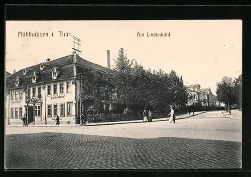 AK Mühlhausen / Thür., Strasseneck am Lindenbühl mit Gasthaus