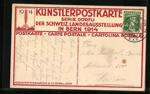 Künstler-AK Bern, Schweizerische Landes-Ausstellung 1914, Serie Dörfli