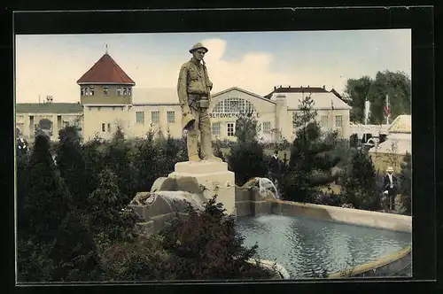 AK Freiberg, Erzgebirgs-Ausstellung 1912, Bergwerkshalle und Denkmal