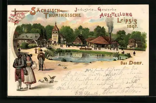 Lithographie Leipzig, Sächsisch-Thüringische Industrie u. Gewerbe-Ausstellung 1897, Das Dorf