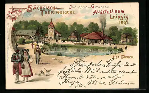 Lithographie Leipzig, Sächsisch Thüringische Industrie & Gewerbe-Ausstellung 1897, Das Dorf