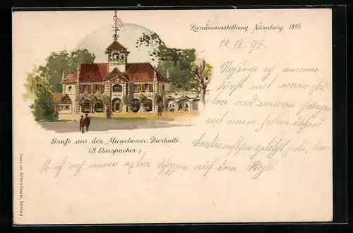 Lithographie Nürnberg, Landes-Ausstellung 1896, Münchener Bierhalle