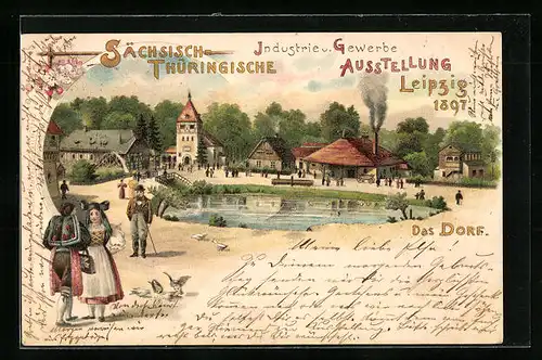 Lithographie Leipzig, Sächsisch Thüringische Industrie & Gewerbe-Ausstellung 1897, Das Dorf