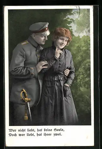 AK Soldatenliebe, Soldat mit seiner Geliebten