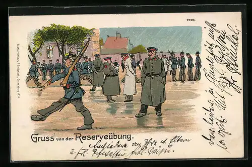 Künstler-AK Soldaten bei einer Reserveübung