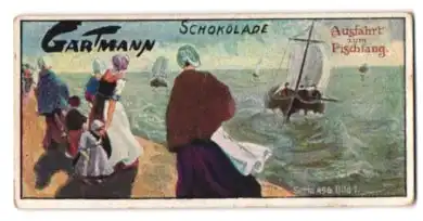 Sammelbild Gartmann Schokolade, Serie 496, Bild 1, Fischerleben, Ausfahrt zum Fischfang