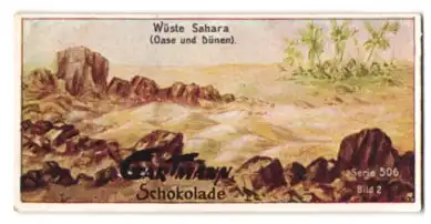 Sammelbild Gartmann Schokolade, Serie 506, Bild 2, Typische Landschaften, Wüste Sahara, Oase und Dünen
