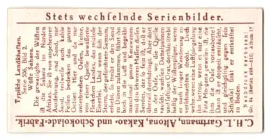 Sammelbild Gartmann Schokolade, Serie 506, Bild 2, Typische Landschaften, Wüste Sahara, Oase und Dünen