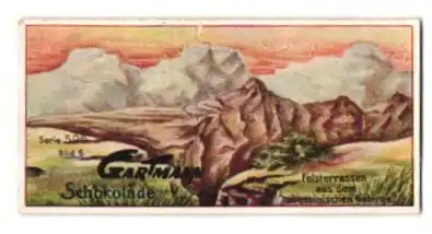 Sammelbild Gartmann Schokolade, Serie 509, Bild 6, Typische Landschaften, Felsterrassen aus dem abessinischen Gebirge