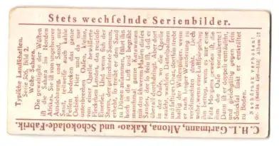 Sammelbild Gartmann Schokolade, Serie 506, Bild 2, Typische Landschaften, Wüste Sahara, Oase und Dünen