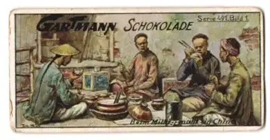 Sammelbild Gartmann Schokolade, Serie 491, Bild 1, Wie man isst, beim Mittagsmahle in China
