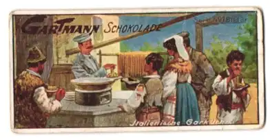 Sammelbild Gartmann Schokolade, Serie 491, Bild 3, Wie man isst, italienische Garküche