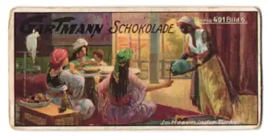 Sammelbild Gartmann Schokolade, Serie 491, Bild 6, Wie man isst, im Harem in der Türkei