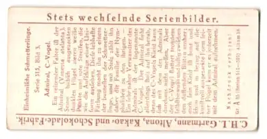 Sammelbild Gartmann Schokolade, Serie 515, Bild 3, Einheimische Schmetterlinge, Admiral & C-Vogel