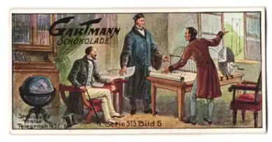 Sammelbild Gartmann Schokolade, Serie 513, Bild 5, Elektrizität, Steinheils erster Telegraph
